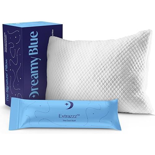 DreamyBlue Signature Pillow w/Adjustable Loft • Shredded Memory Foam Fill • Neutral Alignment for Side, Back, and Stomach Sleepers • Washable Bamboo Rayon Cover • CertiPUR-US Certified Foam (Queen)