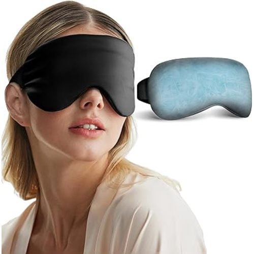 Cooling Eye Mask for Dark Circles Puffiness - Fsa Eligible Items Hsa, Cold Compress for Puffy Eyes Migraines Headache After Surgery, Office Airplane Travel Essentials Gel Ice Pack for Sleep(Black)