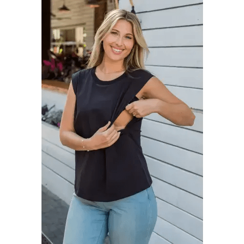 Cap Sleeve Nursing Top - Black