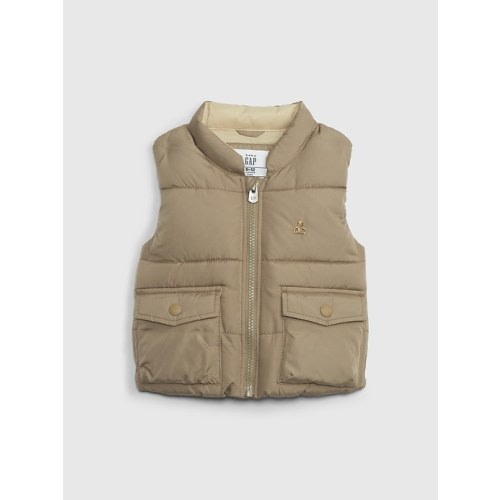 Baby 100% Recycled Utility Puffer Vest in beachwood beige, size: 6-12 M