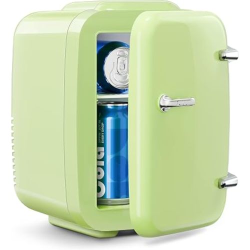 Mini Fridge for Bedroom - 4 Liter/6 Can Mini Makeup Fridge, 110V AC/ 12V DC Portable Thermoelectric Cooler&Warmer for Skincare, Drink, Cosmetic, Medicine, Small fridge for Bedroom, Office, Dorm, Car