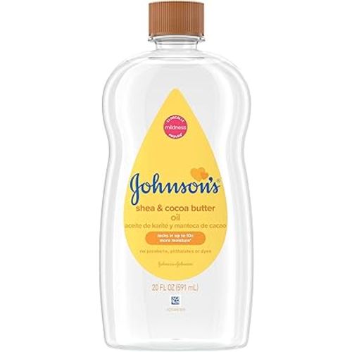Johnson's Baby Oil, Mineral Oil Enriched with Shea & Cocoa Butter to Prevent Moisture Loss, Hypoallergenic, 20 fl. oz