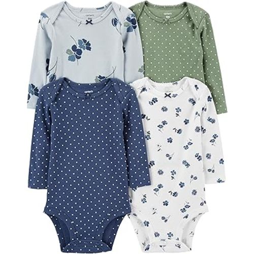 Carter's Unisex-Baby 4-Pack Long Sleeve Bodysuits (Newborn, Blue Floral)