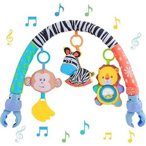 Car Seat Toys for Babies 0-6 Months,Baby Stroller Activity Arch Toys for Infant 0-6 Months Hanging Rattle Musical Bassinet Travel Crib Carseat Toy,Clip on Bouncer Toys for Babies 0 3 6 9 Months Gift