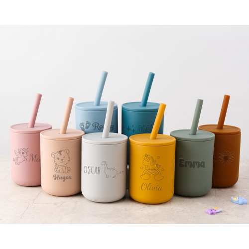 Engraved Silicone Cup 7oz for Babies, Leak-Proof Straw Tumbler, Custom Toddler Gift, Ideal for First Birthday, Easter & Baby Shower
