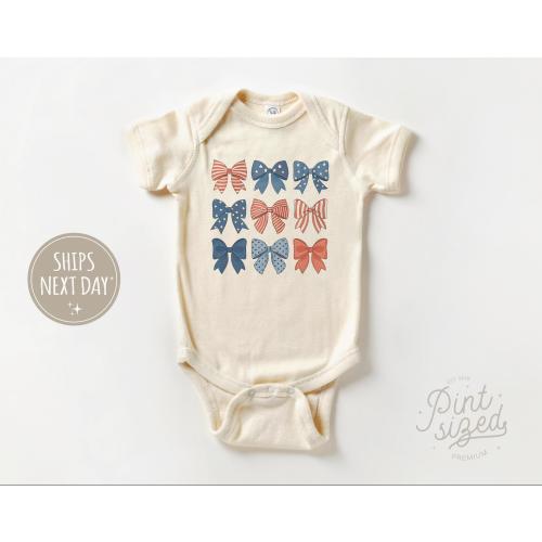 4th Of July Onesie® Patriotic Baby Girl Onesie® Coquette Bows Bodysuit Cute Fourth of July Onesie®