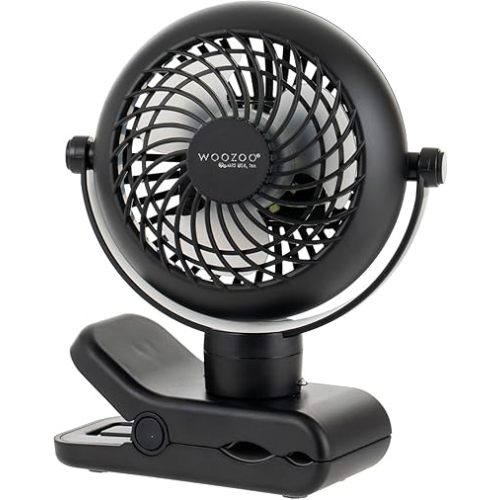 IRIS USA WOOZOO 3.5" Cordless Portable Clip On Fan, USB-C Rechargeable Fan, LED Light, Mosquito Repellent Tray, 360° Tilt, 3 Speeds,Bedside Kitchen Camping Golfing Outdoor Use, Black