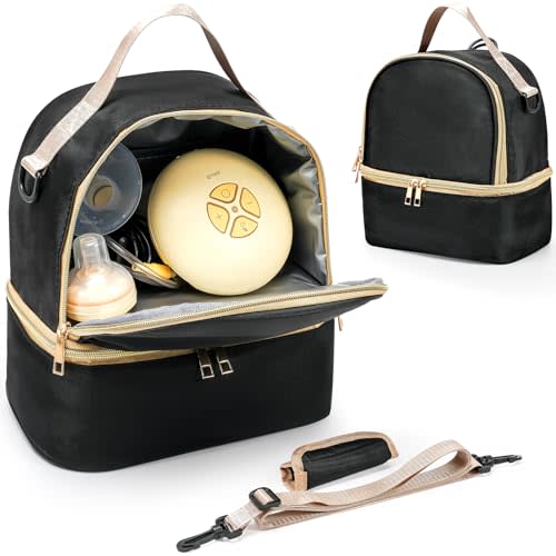 ProCase Breast Pump Bag, Double Layer Breastmilk Pump Backpack Breast Milk Carrier for Breastfeeding Nursing Mom Work, Travel, Daycare -Black