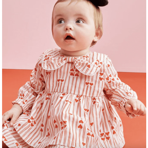Baby Long Sleeve Poplin Bow Collar Dress & Bloomers Set