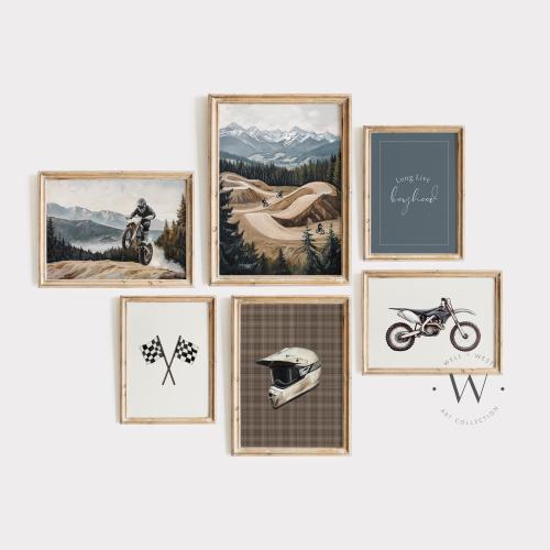 Motocross Set of 6 Prints | Vintage Style Dirt Bike Racing Wall Art | Boys Room Nursery | Race Track Printable Art | Sports Gallery | PS169