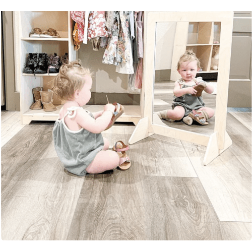 Toddler Mirror Adjustable Montessori Mirror Toddler Self Care Wood Floor Mirror Montessori Toys 2 Year Old Kids Gift Entry Mirror HEATHER