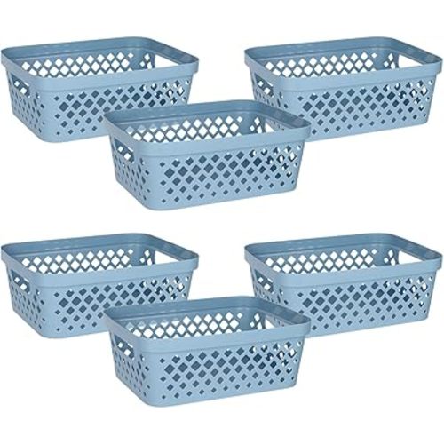 Glad Plastic Storage Basket Set, Value Pack of 6 | Open Storage Bins for Shelves, Bathroom, Pantry, Closet | Nesting Organizer Boxes with Handles, 2 Gallon, Marina Blue