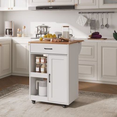 Kitchen Island with Drop Leaf, Rolling Kitchen Island on Wheels with Storage, Kitchen Island Cart with 2 Open Shelves, 1 Drawer for Kitchen, Dining