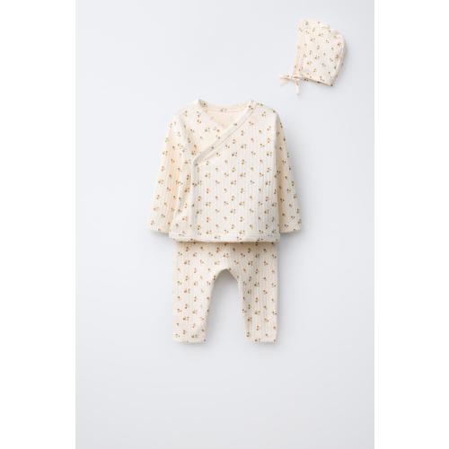 FLORAL PRINT T-SHIRT, LEGGINGS AND BONNET SET - Ecru | ZARA United States