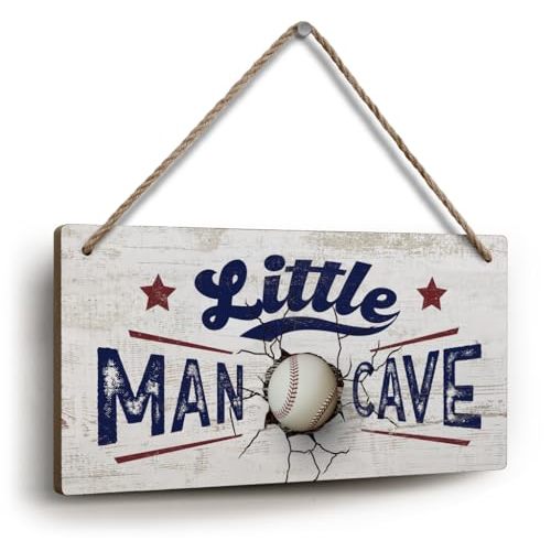 YZEXEZY Baseball Boys Room Decor-Little Man Cave Sign 6"x12" Baseball Wall Art for Playroom Nursery