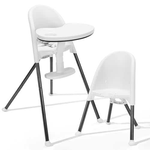 Funny Supply Foldable High Chair, Space-Saving Portable Baby High Chair with Removable Double Tray, Modern Convertible Baby Feeding Chair, Lightweight, Easy to Clean, White