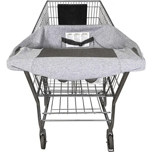 Boppy Compact Shopping Cart Cover, Antibacterial Treated, Gray Heathered with Storage Pouch, Easy-on Stretch Fabric for Single and Wide Shopping Carts and Playground Swings, 6-48 Months
