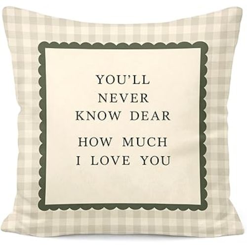 Retro Green Gingham Nursery Pillow Cover 18x18, Nursery Decor Neutral, Vintage You'll Never Know Dear How Much I Love You Decorative Throw Pillow Cover for Kids Room Bedroom Sofa Couch