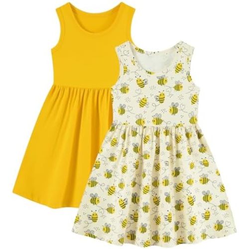 Funnycokid Toddler Girls Dress Sleeveless 2 Pack Kids Summer 1-6 Years