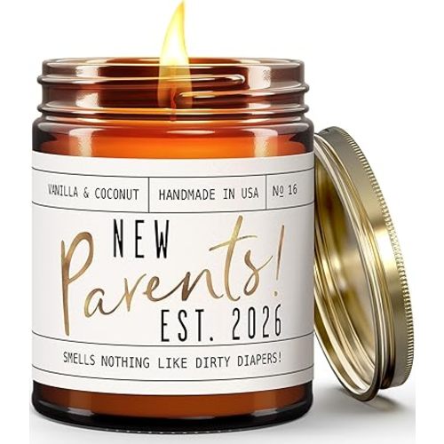 New Parents Gifts for Couples - 'New Parents Est 2026' Candle, w/Coconut, Vanilla I Mom and Dad Gifts After Birth I First Time Parents GiftsI Expecting Parents I 50 Hr Burn, USA Made