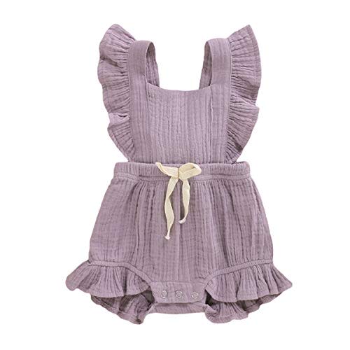 YOUNGER TREE Toddler Baby Girl Ruffled Sleeveless Romper Casual Summer Jumpsuit Cotton Linen Clothes