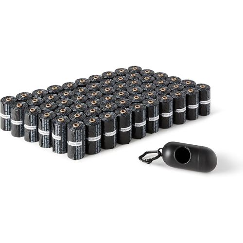 Amazon Basics Dog Poop Bags with Dispenser, 900 Count, Enhanced for Guaranteed Leakproof, Unscented, Includes Leash Clip