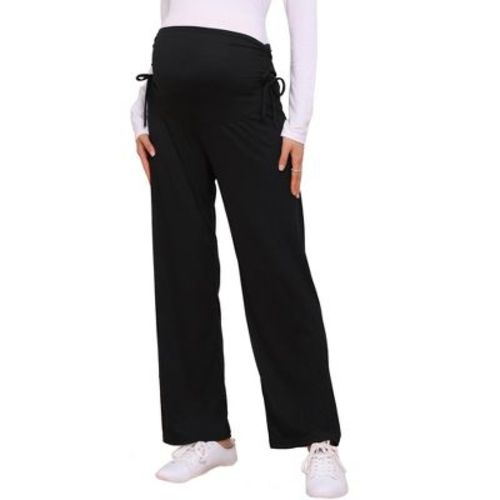INSPIRE CHIC Women's Maternity Pants Ribbed Knit Palazzo Over the Belly Work Lounge Wide Leg Pregnancy Trousers Small Black
