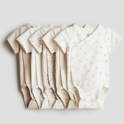 5-PACK COTTON BODYSUITS (NB 1-2 months)