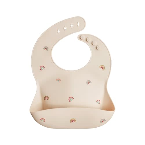 mushie Silicone Baby Bib | Adjustable Fit Waterproof Bibs (Rainbows)