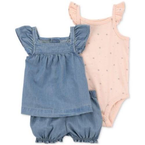 Baby Girls Cotton Chambray Top, Shorts & Printed Bodysuit, 3 Piece Set