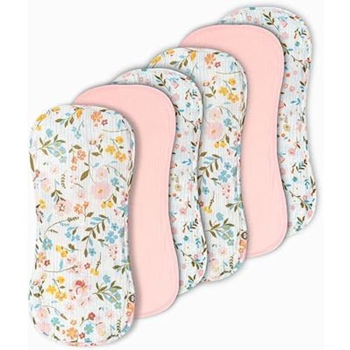 Muslin Burp Cloths for Baby Girl Set, 6 Pack 20"x9" 100% Cotton Burp Cloths Baby Girl, Large Absorbent Burping Cloth for Babies, Soft Muslin Baby Washcloths, Nursery Gift Set Pink Floral Design
