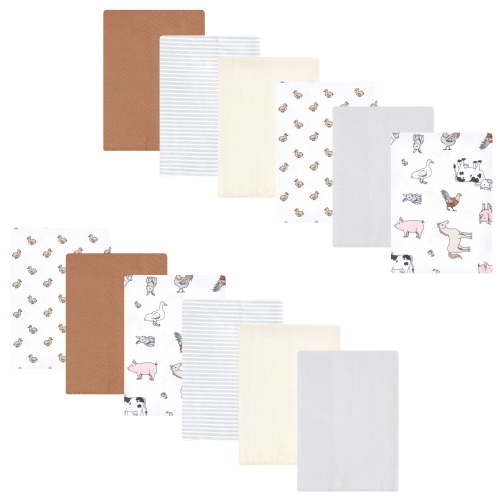 Luvable Friends Hudson Baby Flannel Burp Cloths 12pk, Farm Pals