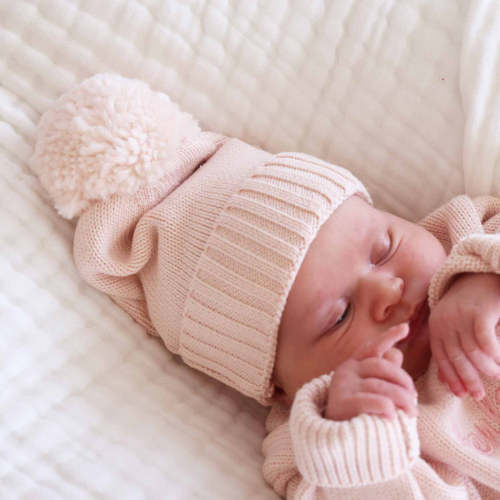 Knit Baby Pom Pom Beanie | Tea Rose