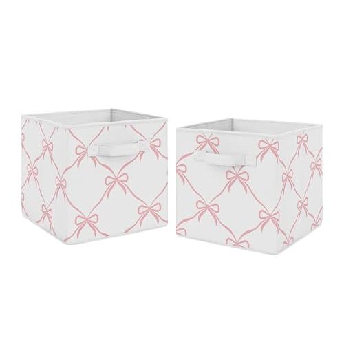 Sweet Jojo Designs Set of 2 Collapsible Fabric Storage Cubes (Pink Bows) for Girls, Baby, Kids, Childrens Foldable Bins Organizer Boxes Toys (Bow for Ballerina, Ballet Dancer, Princess Collection)