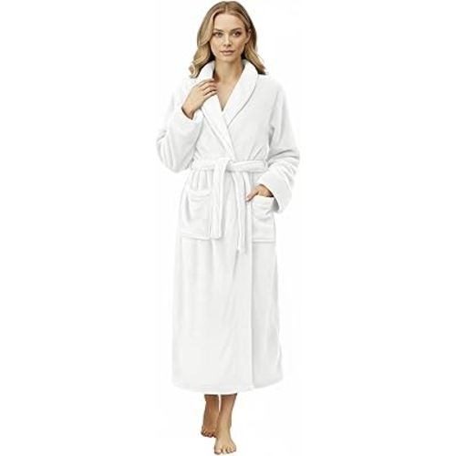 NY Threads Women's Fleece Shawl Collar Bathrobe Plush Long Spa Robe, Medium