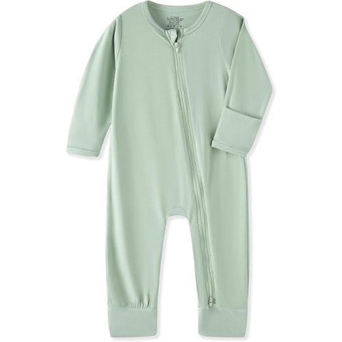 Rayon from Bamboo Baby Pajamas Sleeper with Mitten Cuffs & 2-Way Zipper Tagless Rompers for Infant 0-24 Months