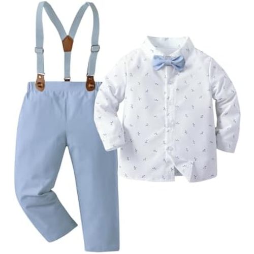 Boarnseorl Baby Boys Pants Sets,Toddler Gentleman Outfits, Infant Long Sleeve Shirt + Pants + Bow Tie + Suspenders