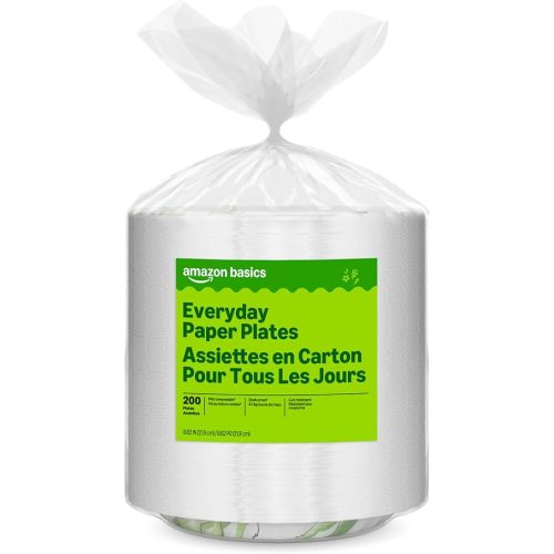 Amazon Basics Everyday Paper Plates, 8.62 Inch, Disposable, 200 Count, Packaging May Vary