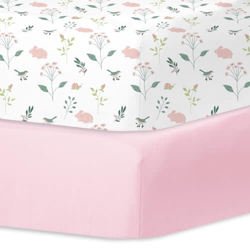 Little Grape Land Crib Sheets for Girls 2pk Baby Crib Fitted Sheet for Standard Size Crib and Toddler Mattress Super Soft Baby Sheet