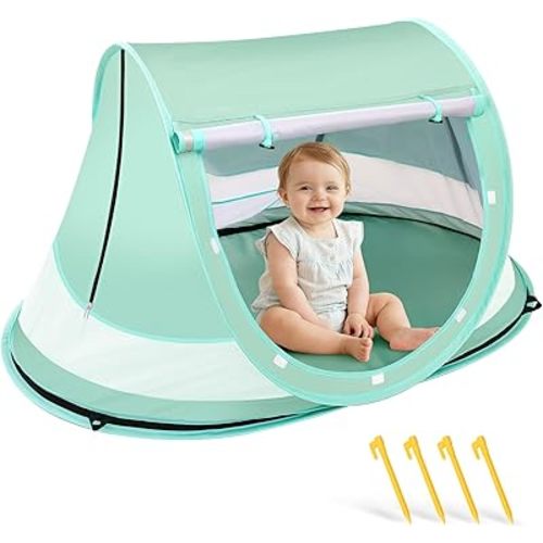 Baby Beach Tent, Pop Up Beach Tent Sun Shade for Beach, UPF 50+ UV Protection Sun Shelters for Infants with Carry Bag for Outdoor Travel, Camping(Green)