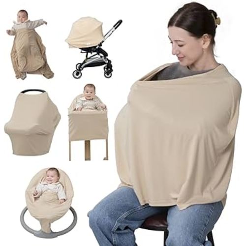 BabbleRoo Nursing Cover for Breastfeeding –95% Viscose Muslin, 5% Spandex, Soft & Breathable Baby Essentials | Newborn Essentials Breastfeeding Covers for Nursing, Multi-Use for Car Seat & High Chair