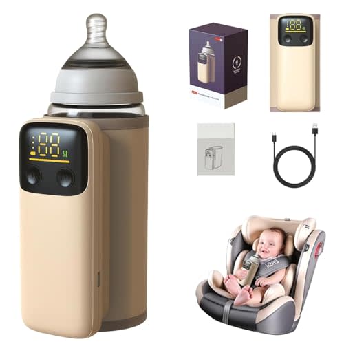 Portable Bottle Warmer for Travel, Fast Warming, Waterless Milk Warming with Battery-Powered for Home Outdoor, Comfortable Baby Feeding On The Go, Fast Baby Milk Warmer with Timer (Brown)