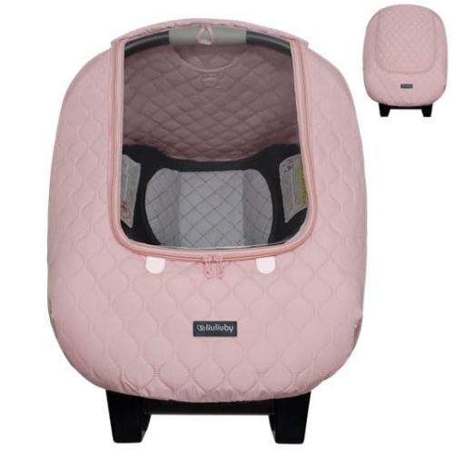 liuliuby Baby Car Seat Weather Shield | Warm Quilted Winter Cover with Clear Window for Infant Carseat | Keeps Babies & Newborn Protected in Cold | Car Seat Cover for Boys & Girls (Pink)