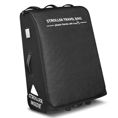 RAYMACE Padded Stroller Travel Bag for Airplane with Wheels Fits to UPPAbaby Vista V2 V3, Cruz V2 V3,Travel Safe Protection Storage Bag, Patterned Design, Black