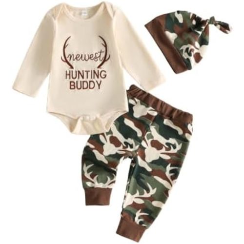 Newborn Baby Boy Outfits Deer Romper Pants Hunting Camo Clothes