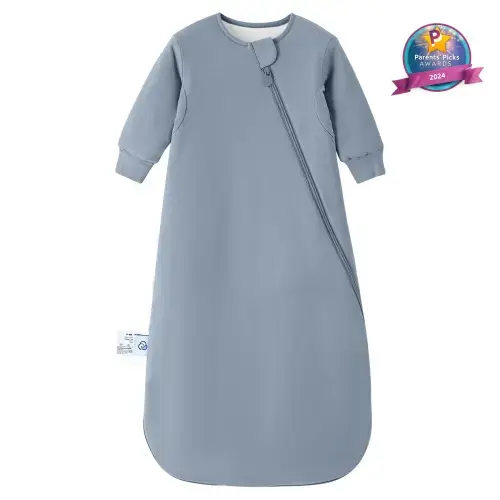 0-6M Warm Long Sleeve Sleep Sack 2.5 TOG - Organic Cotton & Camel Wool - Misty Blue