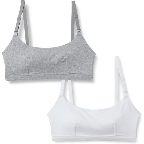 Amazon Essentials Women's Cotton Jersey Comfort Nursing Bra, Grey Heather/White, Small