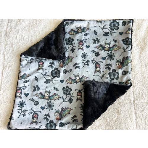 QUICK SHIP, LOVEY, Halloween Baby Blanket, Baby Bat Crib, Gothic Girl Crib Bedding, Floral Spiders and Bats, Gothic Floral, Gray Halloween
