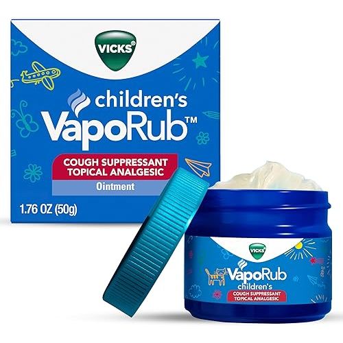 Vicks Children's VapoRub, Topical Cough Suppressant and Analgesic, Relieves Coughs and Minor Aches and Pains, Clinically Proven, Starts Working in Minutes for Fast Relief, For Children Ages 2+, 1.76oz