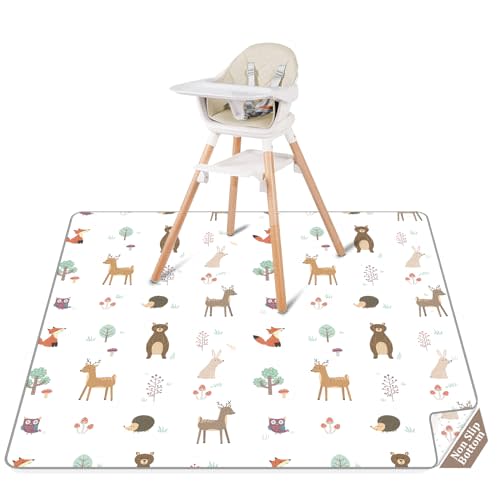 CLYMENE Splat Mat for Under High Chair | 51x51 Inch Anti-Slip Baby Splash Mat | Waterproof & Washable Spill Mat for Highchair Floor and Infant Play (Woodland Tale)